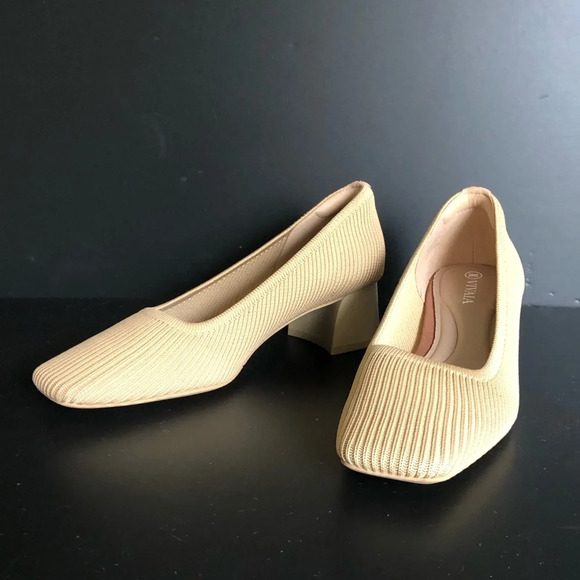 Vivaia Melody Square Toe Chunky Heel Pump Cream Ivory Size EUR 37.5 US 7 - Picture 2 of 12